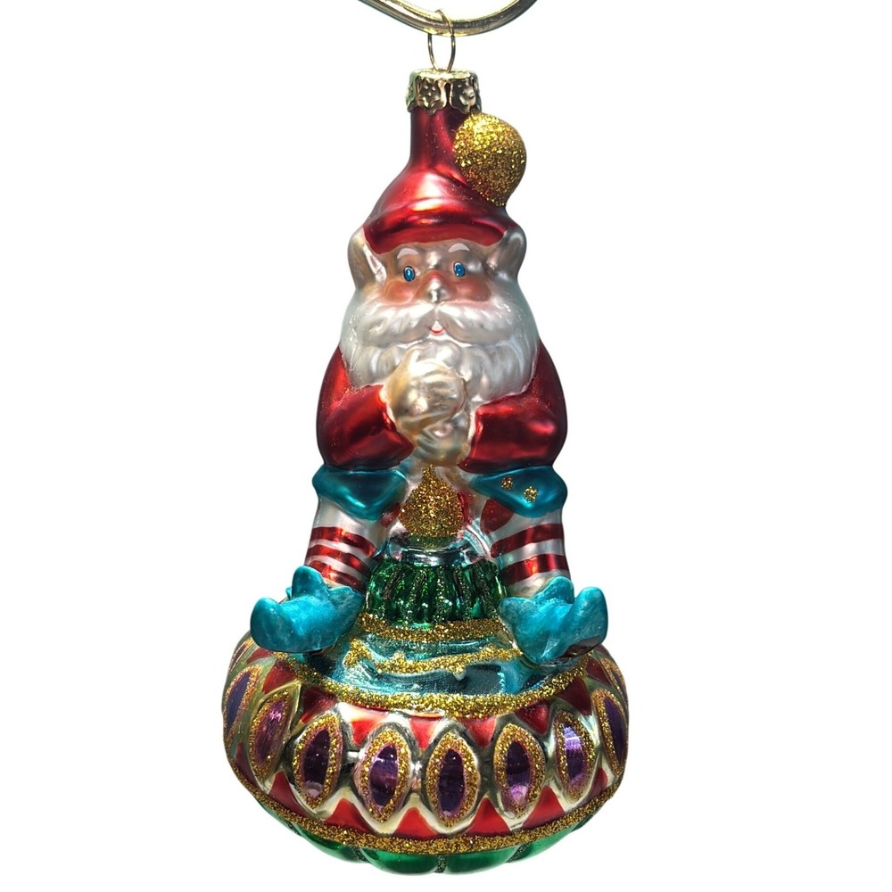 Unbranded Glass Christmas Ornament Red Teal Gnome Santa Glitter Bauble‎ Decor